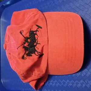 1 Red Ralph Lauren Polo Hat with Black Stitching, Adjustable Leather Str…